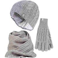 Heat Holders Women's Knitted Thermal Hat Scarf & Gloves Set for Cold Weather in Grey | Size: S/M