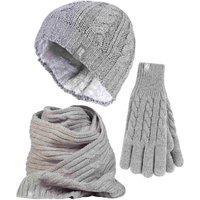 Heat Holders Women's Knitted Thermal Hat Scarf & Gloves Set for Cold Weather in Grey | Size: Medium/Large
