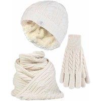 Heat Holders Women's Knitted Thermal Hat Scarf & Gloves Set for Cold Weather in Cream | Size: S/M