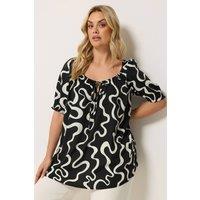 Yours Women's Abstract Print Tie Front Blouse in Black | Size: 16