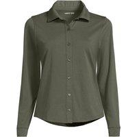 Lands' End Women's Long Sleeve Supima Cotton Buttonfront Top in Dark Green | Size: 10-12