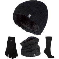 Heat Holders Women's Thermal Winter Set - Hat, Gloves, Neckwarmer & Twist Socks in Black | Size: Medium/Large