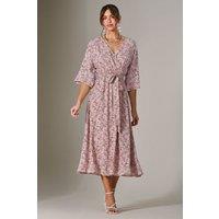 Jolie Moi Women's Tie Front Half Sleeve Midi Dress in Light Pink | Size: 16