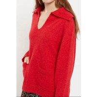 Louche Women's Margina Collared 2 Pocket Sweater in Red | Size: 8
