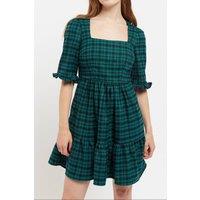 Louche Women's Sassa Winter Gingham Tiered Mini Dress in Green & Black | Size: 10