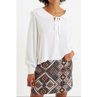 Louche Women's Gaela Moss Crepe Statement Collar Long Sleeve Blouse in White | Size: 8