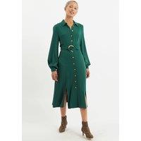 Louche Women's Rebecka Twill Long Sleeve Midi Dress in Green | Size: 12