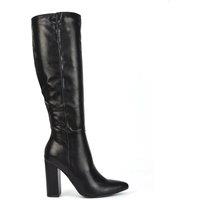 XY London Women's 'Opal' Knee High Pointed Toe Block Heeled Long Boots in Black | Size: 5