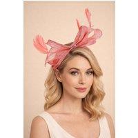 SVNX Women's Bow Shaped Fascinator with Sinamay Curls & Feathers in Pink