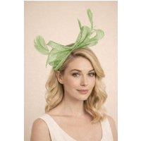 SVNX Women's Bow Shaped Fascinator with Sinamay Curls & Feathers in Light Green