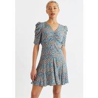 Louche Women's Margot Art Attack Print Mini Tea Dress - Duck Egg in Blue | Size: 10