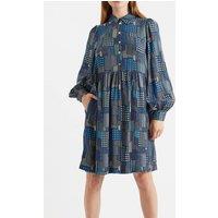 Louche Women's Melly Geo City Print Mini Shirt Dress in Blue | Size: 8