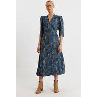 Louche Women's Metea Geo City Print Faux Wrap Midi Dress in Blue | Size: 12