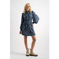 Louche Women's Collyn Geo City Print Long Sleeve Mini Dress in Blue | Size: 16