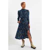 Louche Women's Ygritte Geo City Print Long Sleeve Midi Dress in Blue | Size: 12