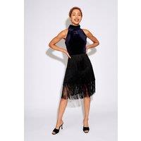Louche Women's Karene Fringe Skirt Velvet Mini Dress in Navy in Blue | Size: 10