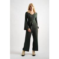 Louche Women's Coraline Brushed Marl Green V-Neck Jumpsuit | Size: 14