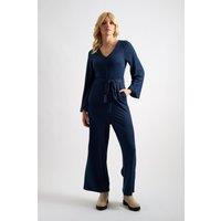 Louche Women's Coraline Brushed Marl Navy V-Neck Jumpsuit in Blue | Size: 10
