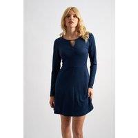 Louche Women's Josy Brushed Marl Jersey Skater Style Mini Dress - Navy in Blue | Size: 10