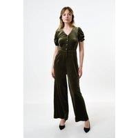Louche Women's Lyes Velvet Short Sleeved Jumpsuit - Sage in Green | Size: 14