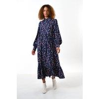 Louche Women's Bricia Nave Posy Print Tiered Midi Dress - Navy in Blue | Size: 8