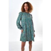 Louche Women's Sola Nave Posy Print Long Sleeve Mini Dress - Teal in Green | Size: 10