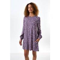 Louche Women's Sola Nave Posy Print Long Sleeve Mini Dress - Violet in Purple | Size: 10