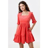 Louche Women's Sassa Lightweight Baby Cord Tiered Mini Dress - Apricot in Orange | Size: 12
