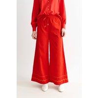 Louche Women's River Babycord Ric Rac Trim Wide Leg Trouser - Red | Size: 14