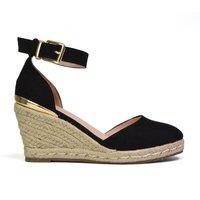 XY London Women's 'Forest' Closed Toe Espadrille Wedge Heel Sandals in Jet Black | Size: 8