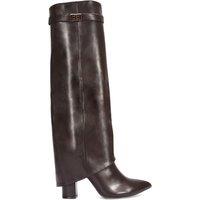 XY London Women's 'Rayna' Block Heel Knee High Foldover Boots With Pointed Toe in Dark Brown | Size: 4