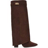 XY London Women's 'Rayna' Block Heel Knee High Foldover Boots With Pointed Toe in Chocolate | Size: 5