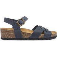 Celtic & Co Women's Woven Detail Low Wedge Leather Sandal in Mid Navy | Size: 3
