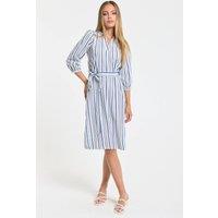 Liquorish Women's Blue & White Stripe Tie Waist Midi Dress | Size: 14
