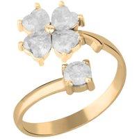 Spero London Women's White Four Leaves Clover Luck Ring Sterling Silver in Gold | Size: Adjustable