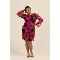 FASHION-SZN Women's Curve Mesh flare sleeve mini dress in bold floral print in Pink | Size: 30