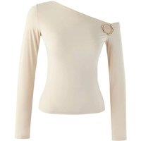 WOVCOR Women's Asymmetric Collar Knit Blouse with Accessory Detail in Stone | Size: Medium
