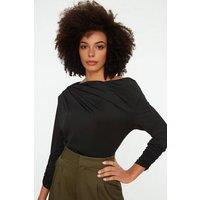 WOVCOR Women's Asymmetrical Drape Knit Top With One-Shoulder Collar in Black | Size: Medium