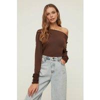 WOVCOR Women's Asymmetrical Drape Knit Top With One-Shoulder Collar in Brown | Size: XL