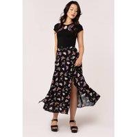 Hell Bunny Women's Kocho Grunge Styl Butterflies Printed Slit Knee Skirt in Black | Size: 5XL