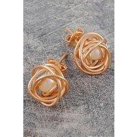 Otis Jaxon London Women's White Caged Pearl Sterling Silver Stud Earrings in Rose Gold