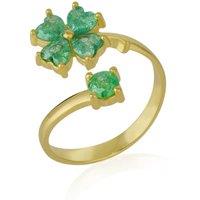 Spero London Women's Green Four Leaves Clover Luck Ring Sterling Silver in Gold