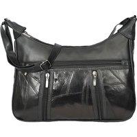 House of Leather Women's Womens Medium Multi Zip Leather Shoulder Classic Bag HOL210 in Black