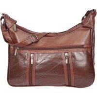 House of Leather Women's Womens Medium Multi Zip Leather Shoulder Classic Bag HOL210 in Burgundy