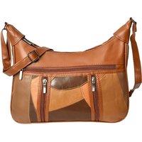 House of Leather Women's Womens Medium Multi Zip Leather Shoulder Classic Bag HOL210 in Tan