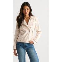 Gini London Women's Beige Corduroy Biker Zip Up Jacket | Size: 16