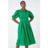 Roman Women's Textured Puff Sleeve Midi Shirt Dress in Green | Size: 16