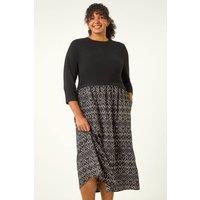 Roman Women's Curve Contrast Print Skirt Midi Dress in Charcoal | Size: 20