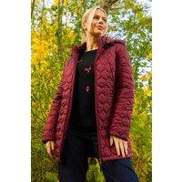 Roman Women's Hooded Quilted Puffer Coat in Red | Size: 16