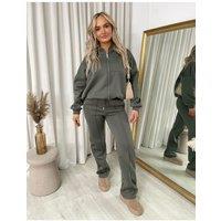 IKRUSH Women's Ashlee Zip Bomber Jacket & Trouser Co-ord Set in Khaki | Size: Large/XL